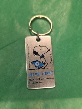 Vintage Peanuts Snoopy Metal Keychain with Blue Accents